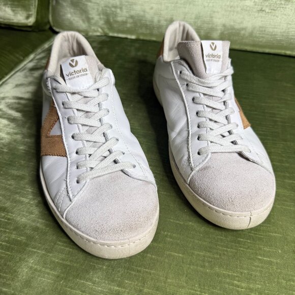 Victoria Berlin Womens White & Tan Leather Sneakers Size 40 US Size 9 Lace-up - Picture 2 of 9